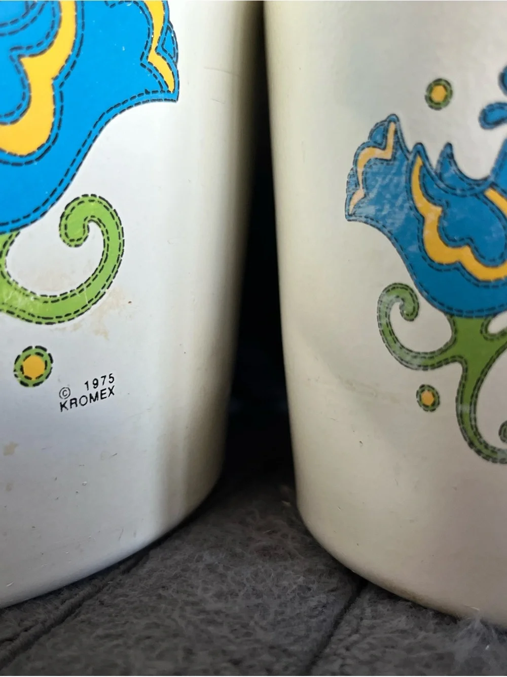 Vintage Kromex Floral Blue Bird Flour & Tea Canisters (Set of 2)